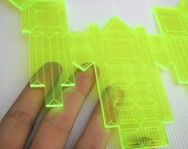 Neon Lime Green Bib Statement Necklace - Modern Tribal Geometric Transparent Acrylic Laser Cut Jewelry