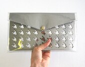 Houndstooth Cut Out See Through Clutch - Laser Cut Silver Paper Clear Transparent Vinyl PVC Purse