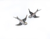 Tiny Bird Stud Earrings, Antique Silver Bird Studs, Grey Swallows, Flying Birds, Woodland, Enchanted, Post Earrings, Fairytale Birds
