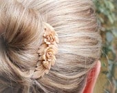 Floral Wedding Comb Rose Hair Ivory Cream Rose Peach Prom Bridal Spring Vintage Style Shabby Chic Hair Accessories Antique Brass Filigree