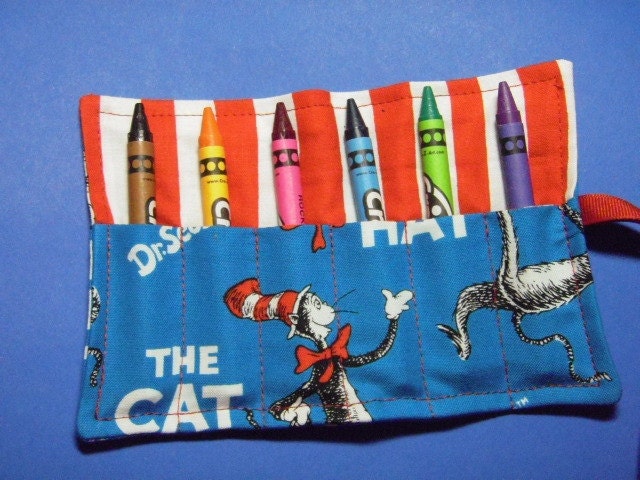 6-Count Crayon Keeper Roll Up Holder - Cat In The Hat Fabric
