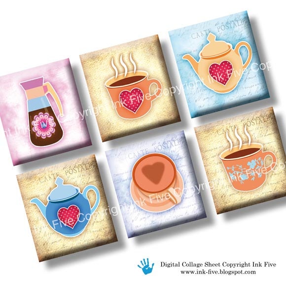 Coffee Time 0.75x0.83 inch squares scrabble tile size images. Two 4x6'' Collage Sheets for scrabble pendants. Cafe tea digital download.