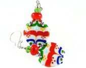 Glass Bead Jewelry, Colorful Lampwork Earrings, Abstract Earrings, Orange Blue White Earrings, Lampwork Jewelry, Beadwork Dangle Earrings