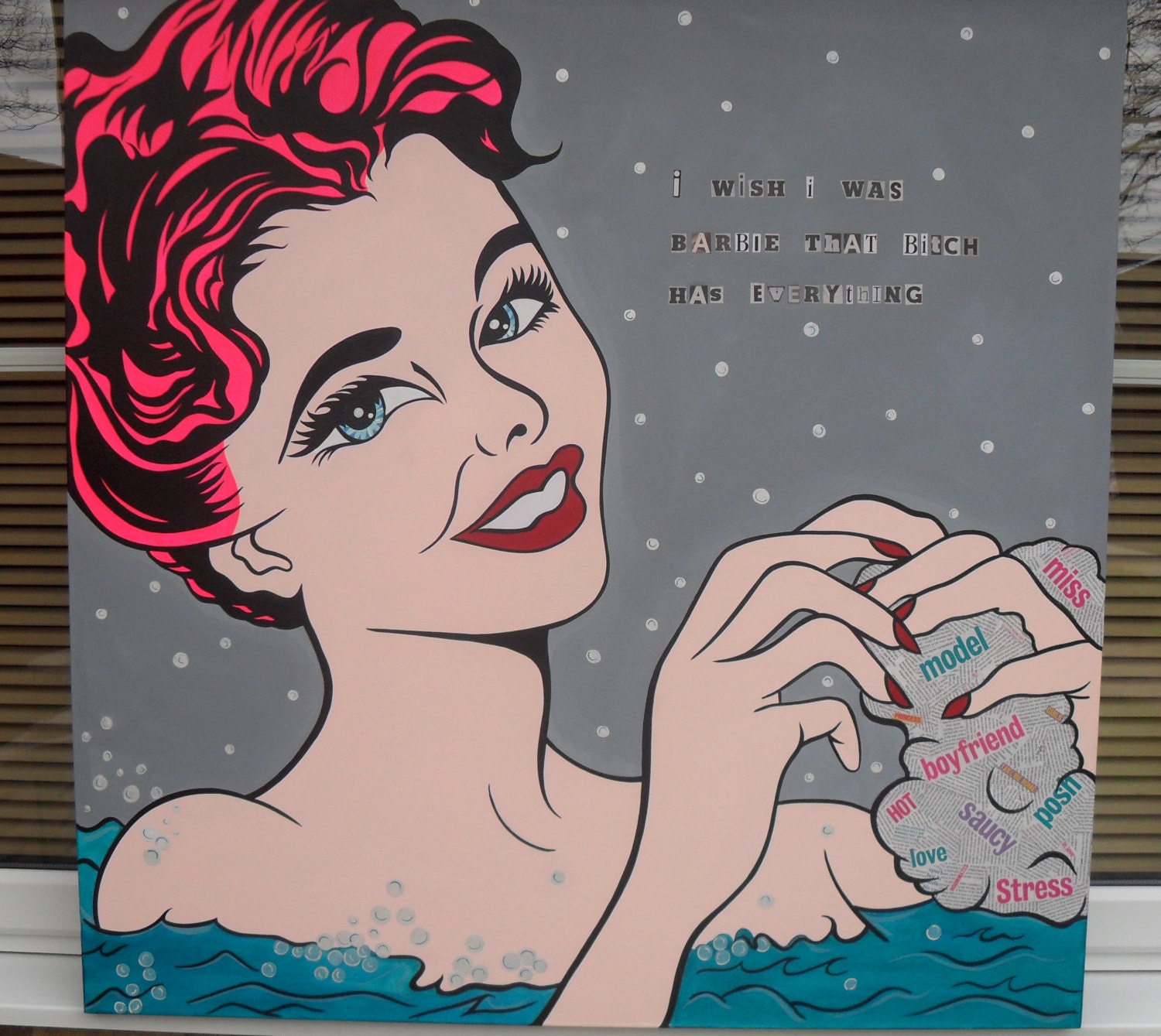 XL  I wish i was Barbie painting on a 100 x 100.cm chunky box canvas