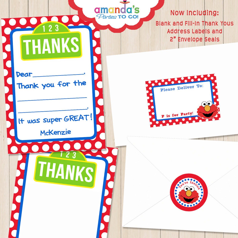 Elmo Invitation - Birthday Party Printable Invitation, Thank You, Address Labels & Envelope Seals - Sesame Street - Amanda's Parties To Go