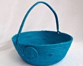 Flower Girl Basket, Handmade Teal Wedding Card Basket,  Wedding Decor, hand wrapped and hand coiled fabric