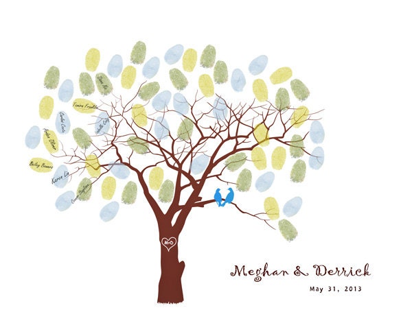 Wedding Tree Guest Book Print--  To Be Personalized With 40-60 Guest's Fingerprints  - 11x14-With1 ink pads and instructions