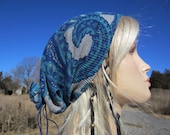 Paisley Slouchy Beanie Turquoise Navy Blue Sweatshirt Gray  Bohemian Clothing A885