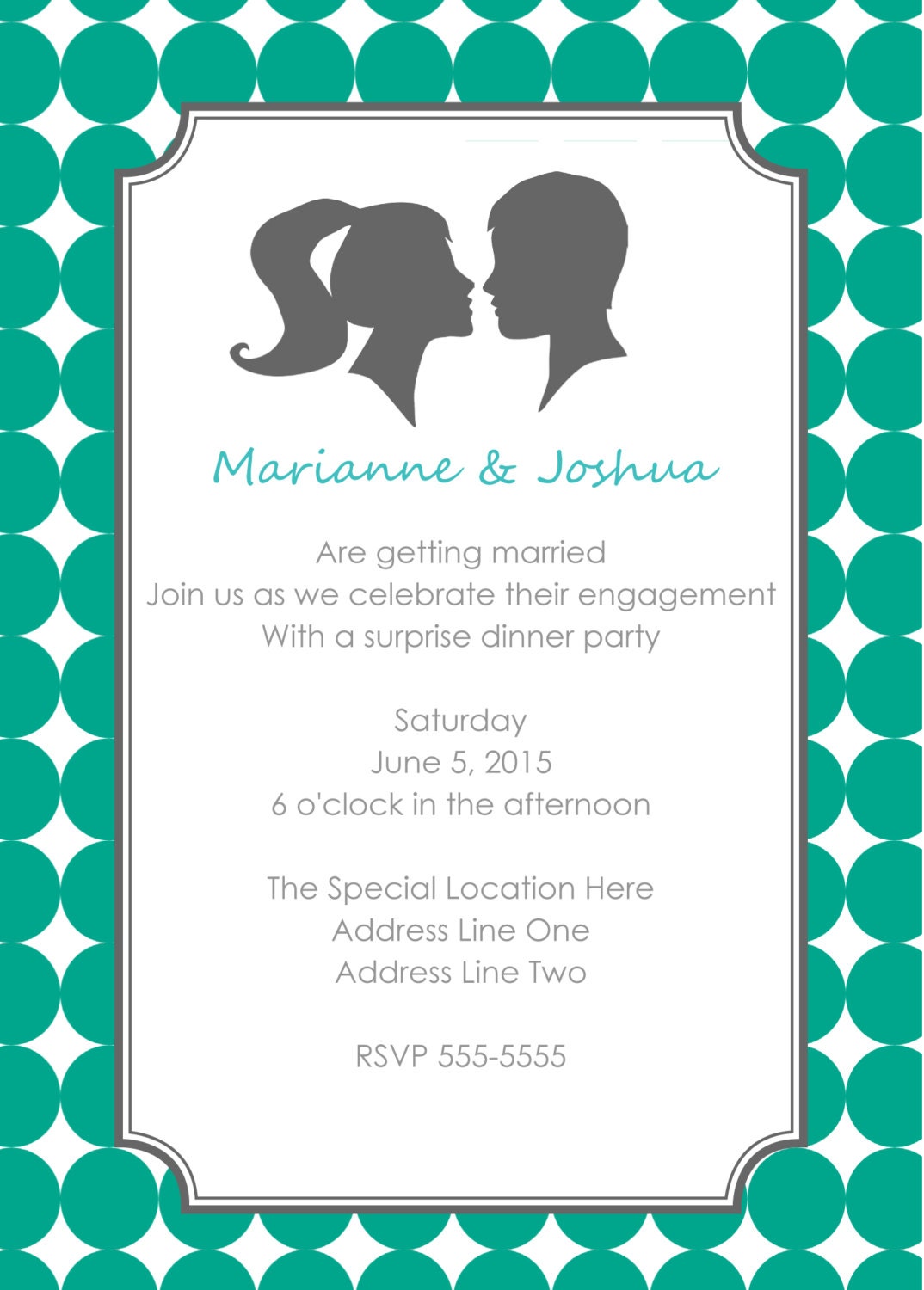 Silhouette Couple Teal and Grey Printable Wedding Invitation