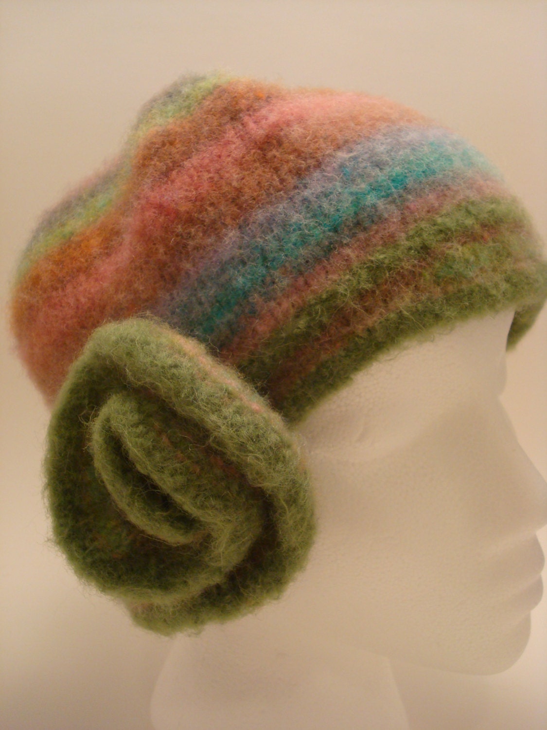HATS for HOSPICE - Vintage Flapper Style Pastel Striped Cloche Hat - Felted Wool - 21" to 21 1/2" Head - READY to Ship