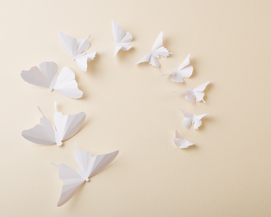 3D Butterfly Wall Art: 10 Snow White Paper Butterfly Silhouettes for Home Art Decor, Nursery, Children's Room