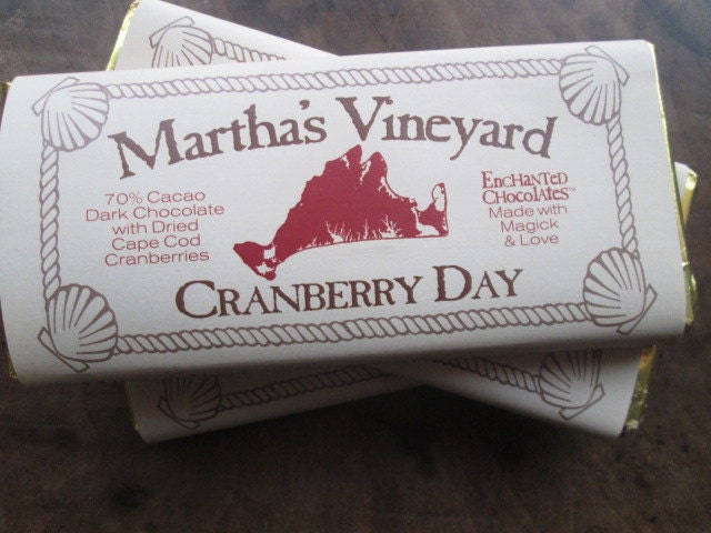Martha's Vineyard Dark Chocolate Bar Cranberries Cranberry Day 70% Cacao Enchanted Chocolates Martha's Vineyard Island Embossed