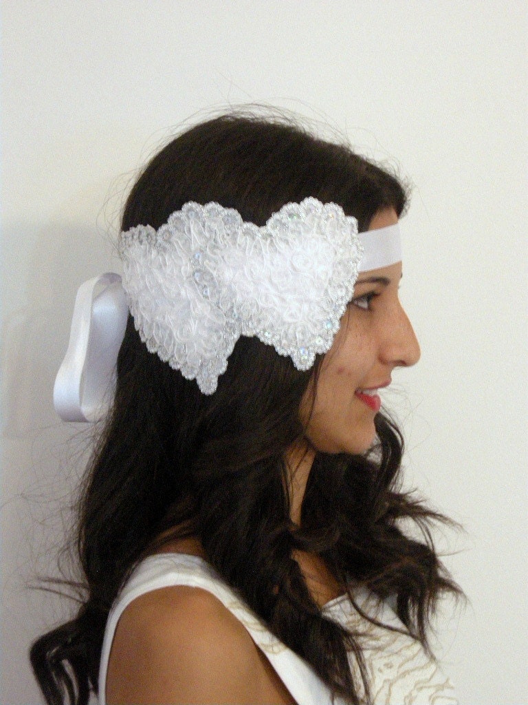 Bridal Hair Accesories,Pearl bridal side headband,white,yellow lame,ribbon roses processing,READY TO SHIP