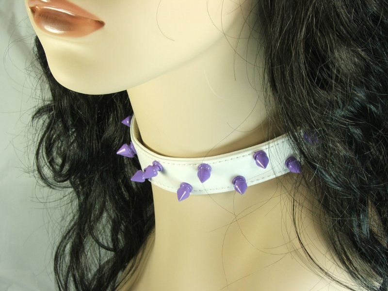 Spike Collar White Leather Purple Pink Black White Spike Bondage Slave Collar Bdsm