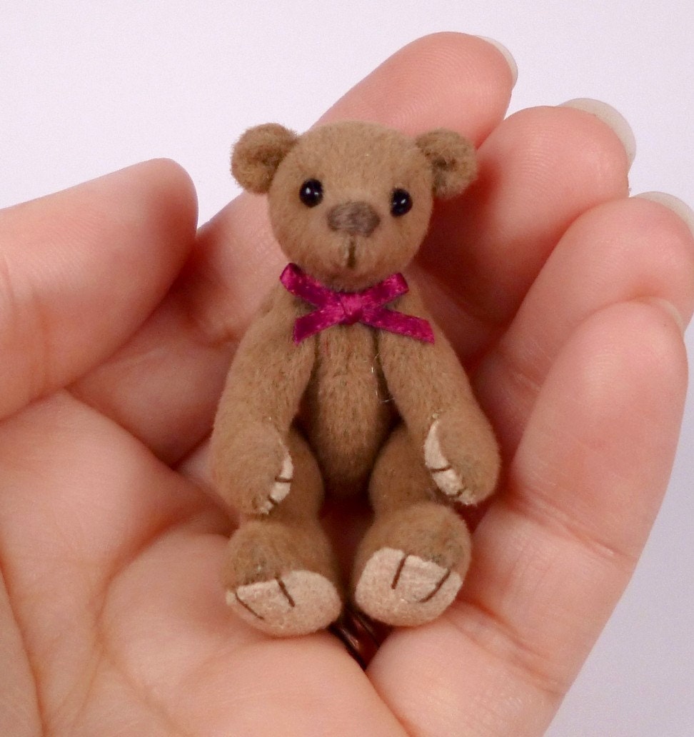 Micro Miniature Artist Bear, brown 5cm / 2inches  by VonneBears