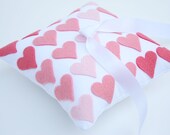 Wedding Ring Bearer Pillow Felt Pink Coral Hearts Valentines