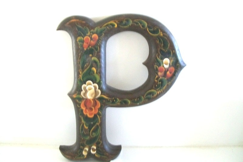 Vintage Rosemaling Letter P Scandinavian Folk Art