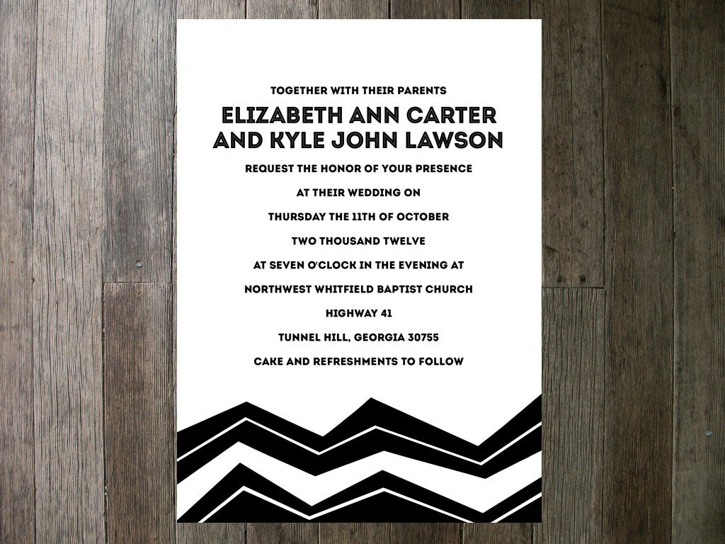 Printable Wedding Invitation - Black and White Abstract Chevron