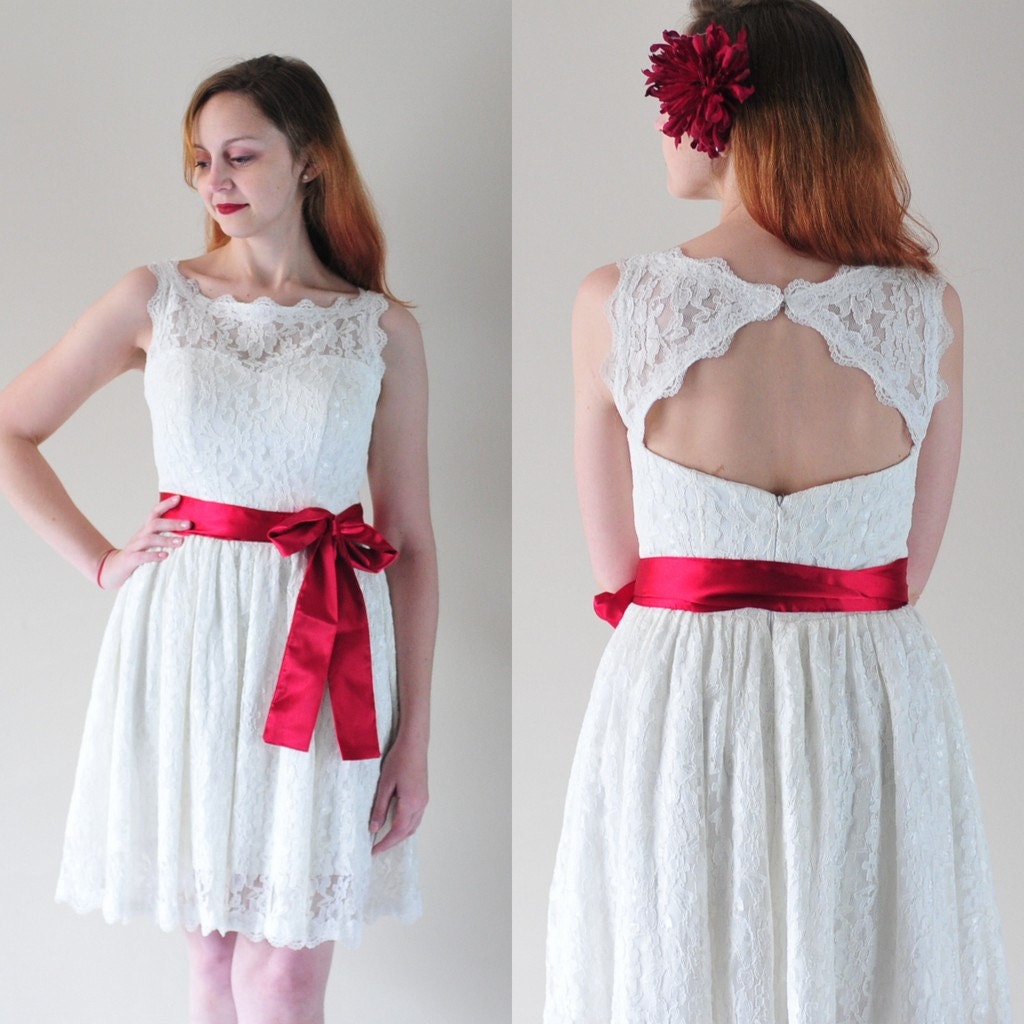 Rebecca-Spring Summer Bride-1950s style Short lace wedding dress gown-Custom