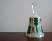 vintage Bohemian Czech Cased cut emerald green hand painted flowers crystal bell