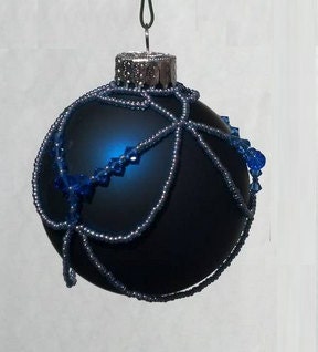 Christmas Ornament - Blue on Blue - Czech Glass and Swarovski Crystal Element Beads - 8 Inch Opaque Glass Ball