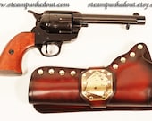 Gun Holster w/ Etched Brass Plate and Black Replica Revolver - Special Edition -