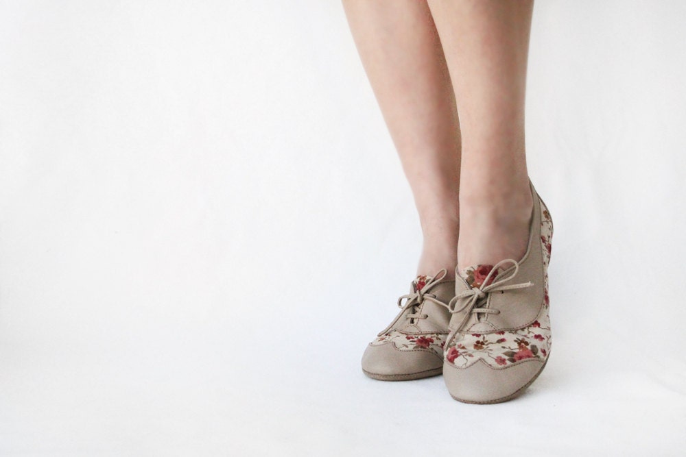 Sugar Tea Party - Handmade Leather & Fabric flat shoes -  CUSTOM FIT