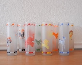 Vintage Libbey Glasses, Tall Circus Carousel Animals, Set of 8