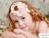 Baby headband, Newborn Headband,Lace Headband,Baby Headbands,Girl Headband,Flower Headband,Shabby Chic Headband,Baby Bows.