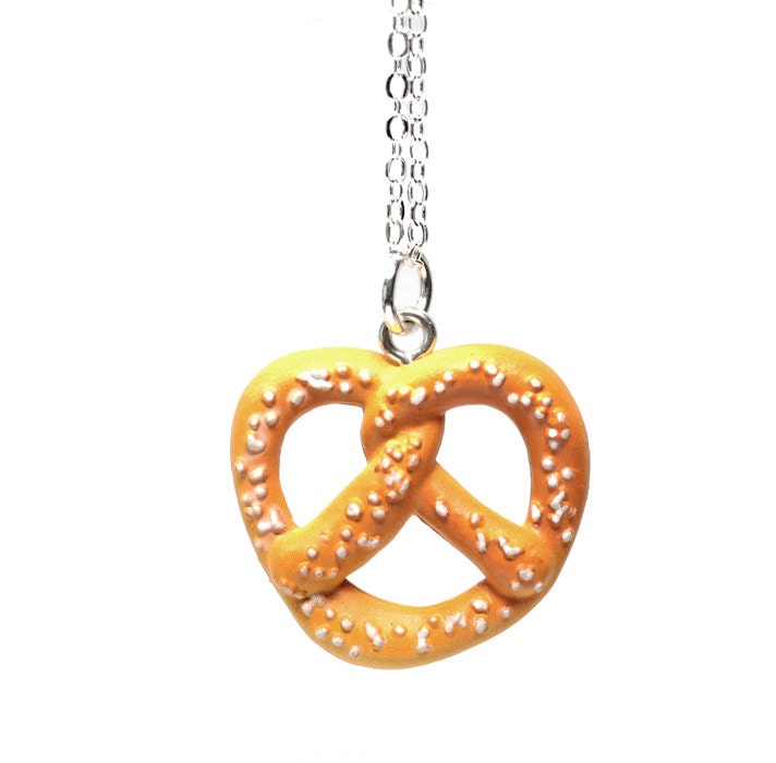 Miniature Pretzel Necklace - Kawaii cute twisted pretzel pendant charm - food jewelry
