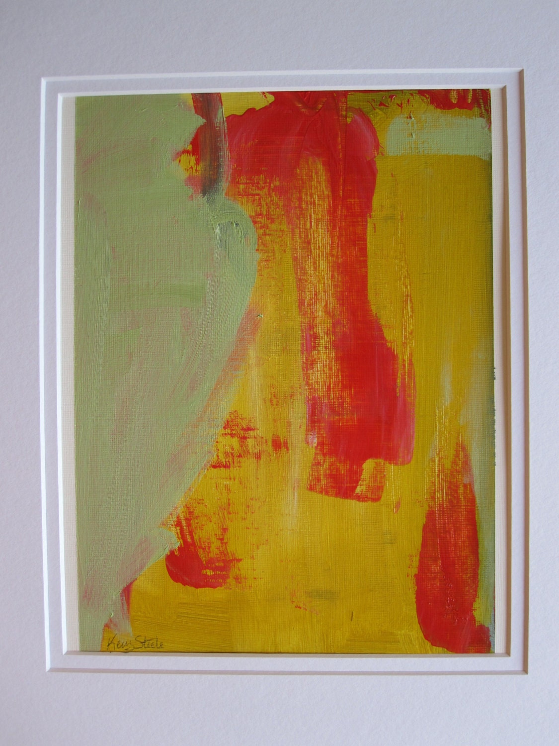 Abstract painting on paper no.77 by Kerry Steele double matted for 11x14 frame