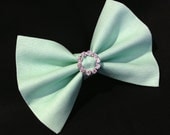 Hair Bow Vintage Inspired 1920s Seafoam Green Solid Color with Rhinestones Clip Rockabilly Pin up Teen Woman