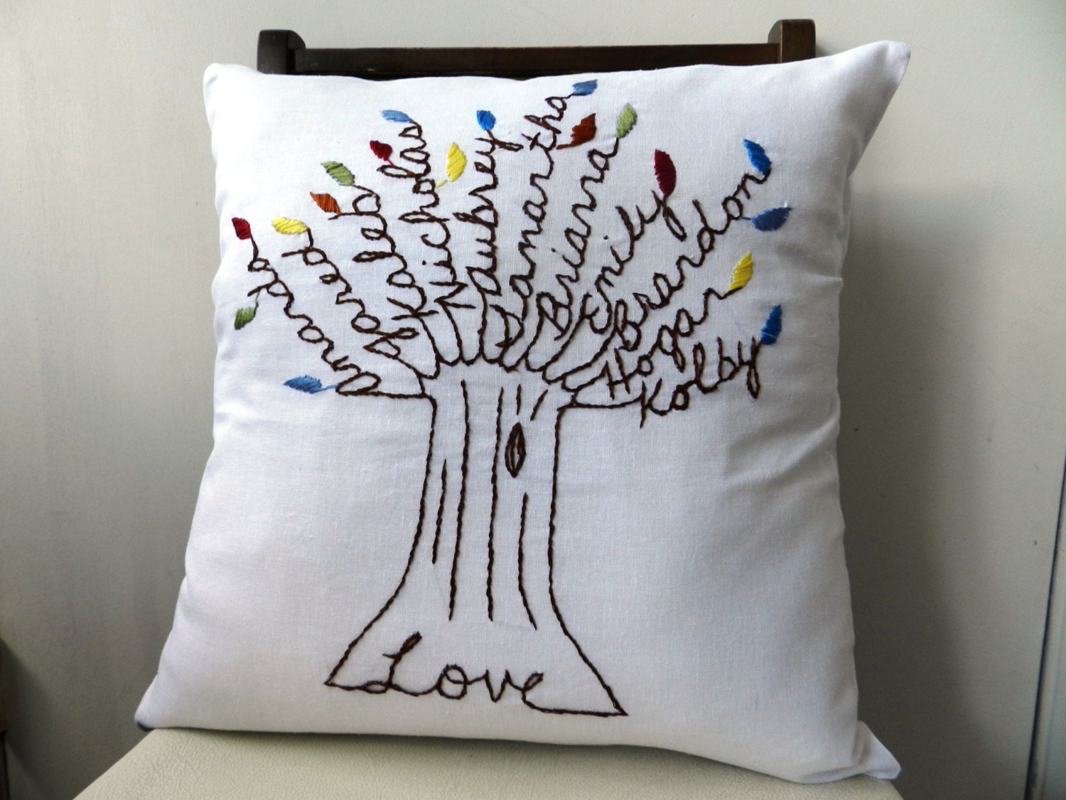 The Love Pillow Cover.  16 inch Pillow Cover.  Mothers Day.  Hand Embroidered.