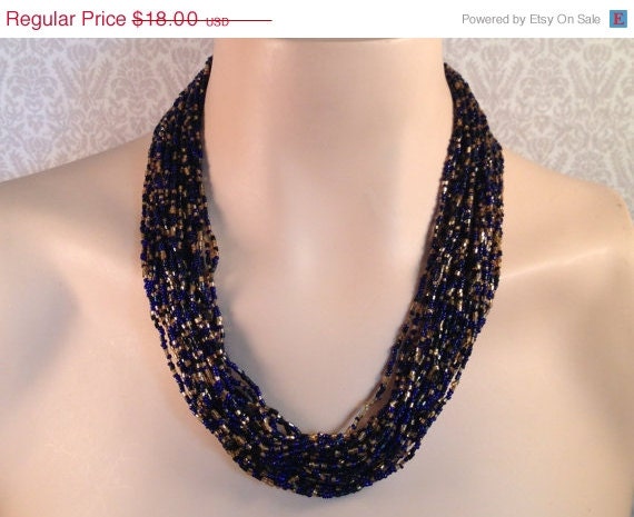 HOLIDAY SALE Vintage Deep Blue and Gold Lapis Torsade Necklace