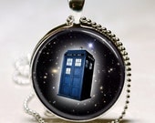 Doctor Who Tardis Necklace Blue Police Box, Space, Galaxy, Time Travel Art Pendant With Ball Chain Included