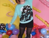 Mint Heart Kitty Sweater. S