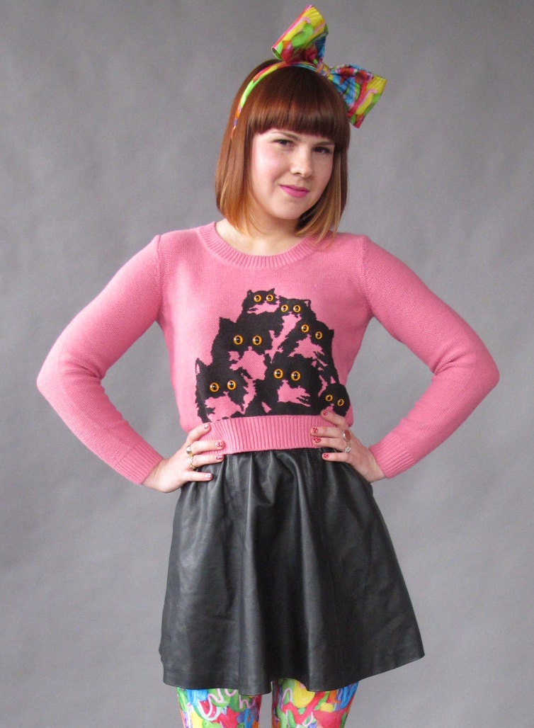 Pink Crop Kitty Sweater.