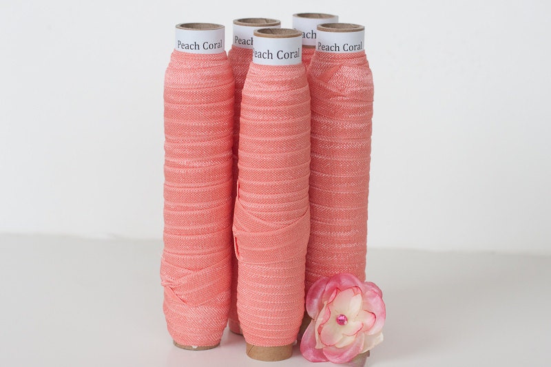 Peach Coral Fold Over Elastic for Baby Headbands - 5 Yards of 5/8 inch FOE