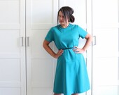 Teal Day Dress / Plus Size Dress / 60s Dress / 50s Day Dress / Short Sleeve Dress / size Large XL Plus