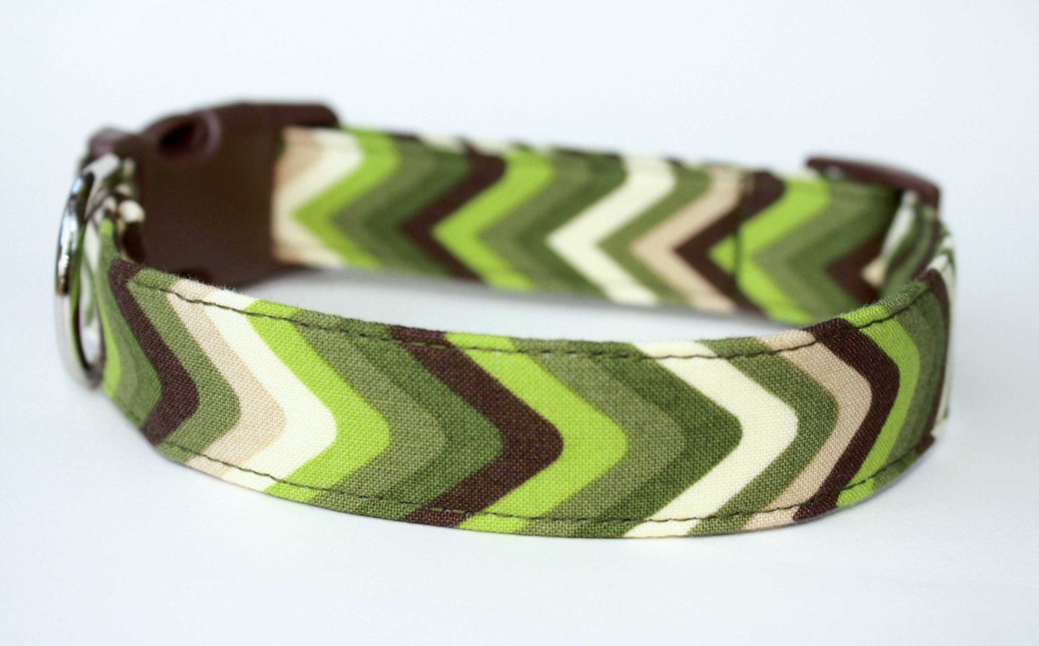 Dog Collar - Willow Chevron - Woodland Green & Brown Chevron dog collar