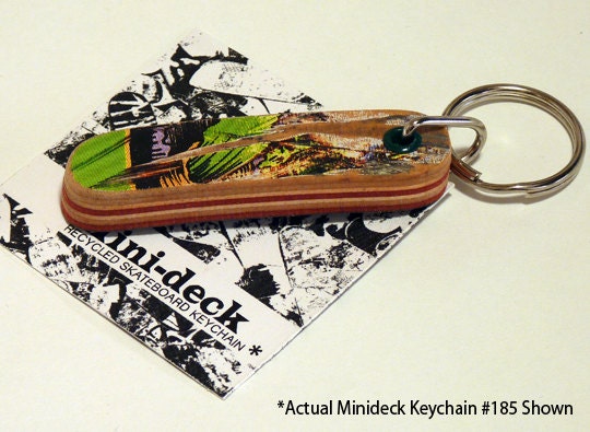 Recycled Skateboard Keychain No.185 - "Popsicle Stick" shape