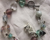 Silver Plated Bracelet, Soft Purple Swarovski Beads, Soft Pink, Purple, White, Blue and Transparent White Czech Glass Beads, Charm Bracelet