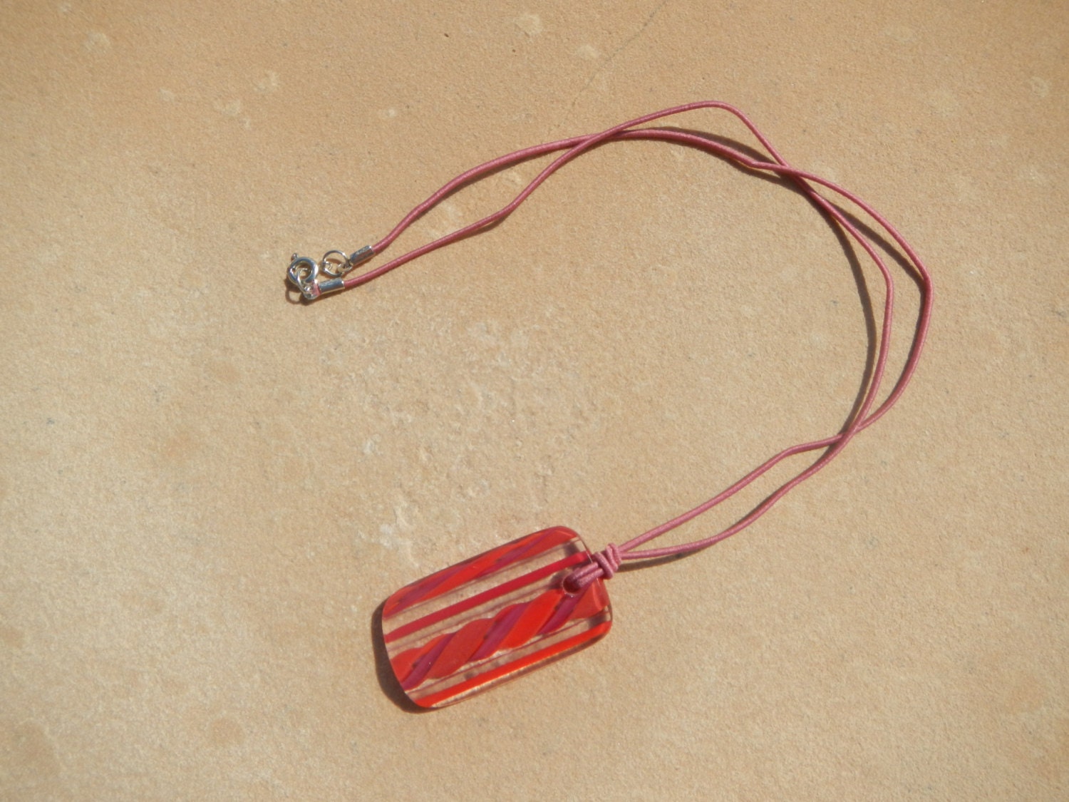 Red and Pink Glass Long Pendant Necklace