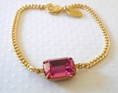 Delicate Gold Bracelet with Vintage Pink Swarovski Crystal
