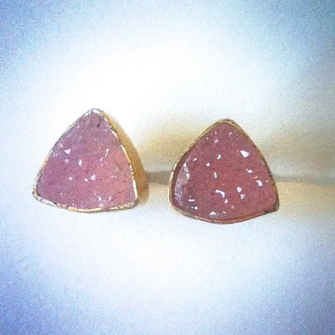 Delicate Pink Druzy Triangle Studs