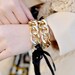Chunky Gold Chain Link & Gold/Black Leather Necklace