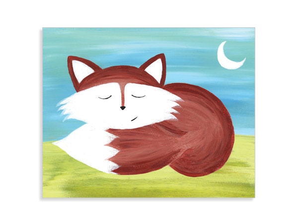 Sleeping Fox Nursery Print 8x10 - Fox Wall Art