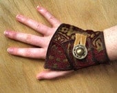 Red Brocade - Fabric Cuff Bracelet - Modern Style