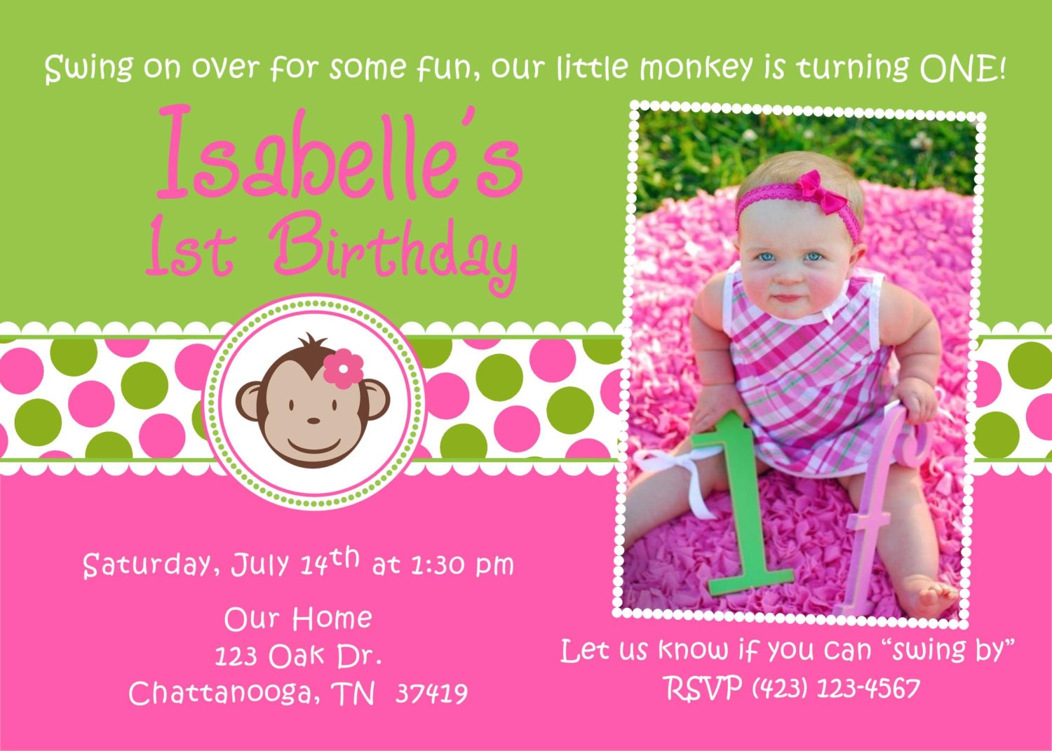 Mod Monkey Birthday Invitation Girl - DIY Print Your Own - Matching party printables available