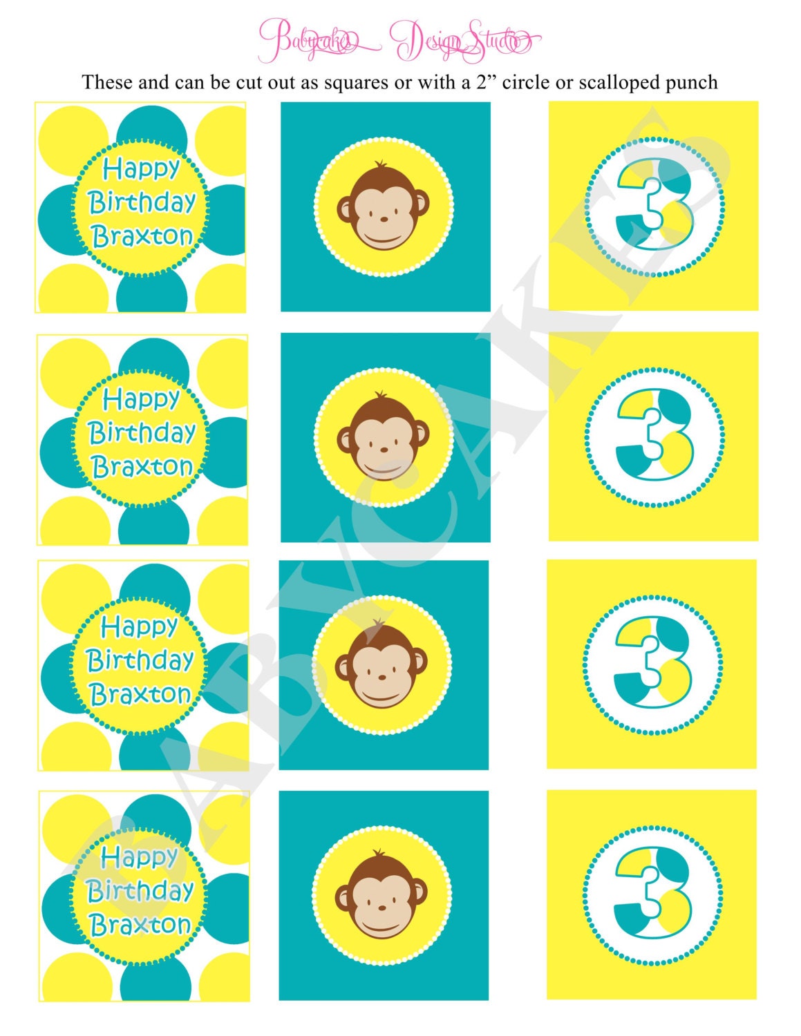 Mod Monkey Boy Cupcake Toppers - DIY Print Your Own